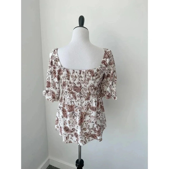 Nordtrom Meloday Paisley Print Puff Sleeve Top with Smocking - Picture 2 of 10